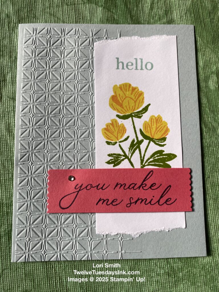 May 2025 stamp club, Pretty Florals, Sweet Blooms, Glass & Garden embossing folder, Happy Labels Pick A Punch