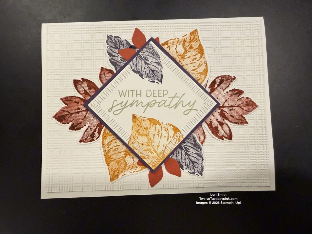 Softly Woven embossing folder, Tile Garden dies, Elegant Leaves bundle, Framed & Fabulous stamps